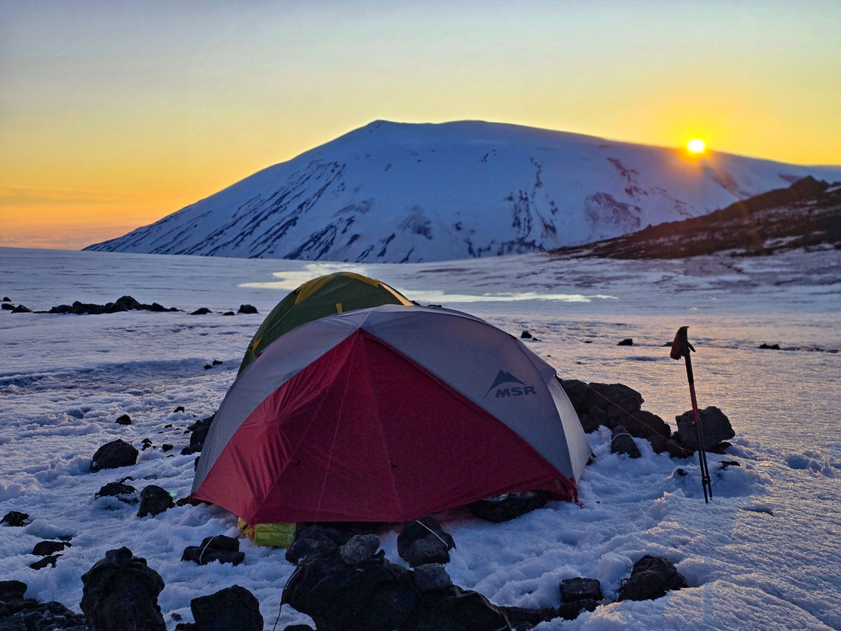 Mountaineers' camp at the Volcanologists Pass