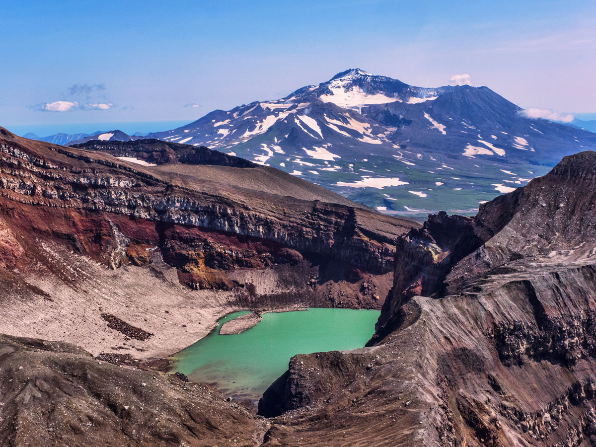 Gorely volcano crater and Mutnovsky volcano, Kamchatka